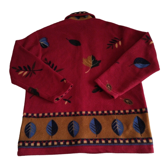 Vintage Talbots Medium Leaf Print Full Button Front Fleece Sweater Jacket - Picture 2 of 12